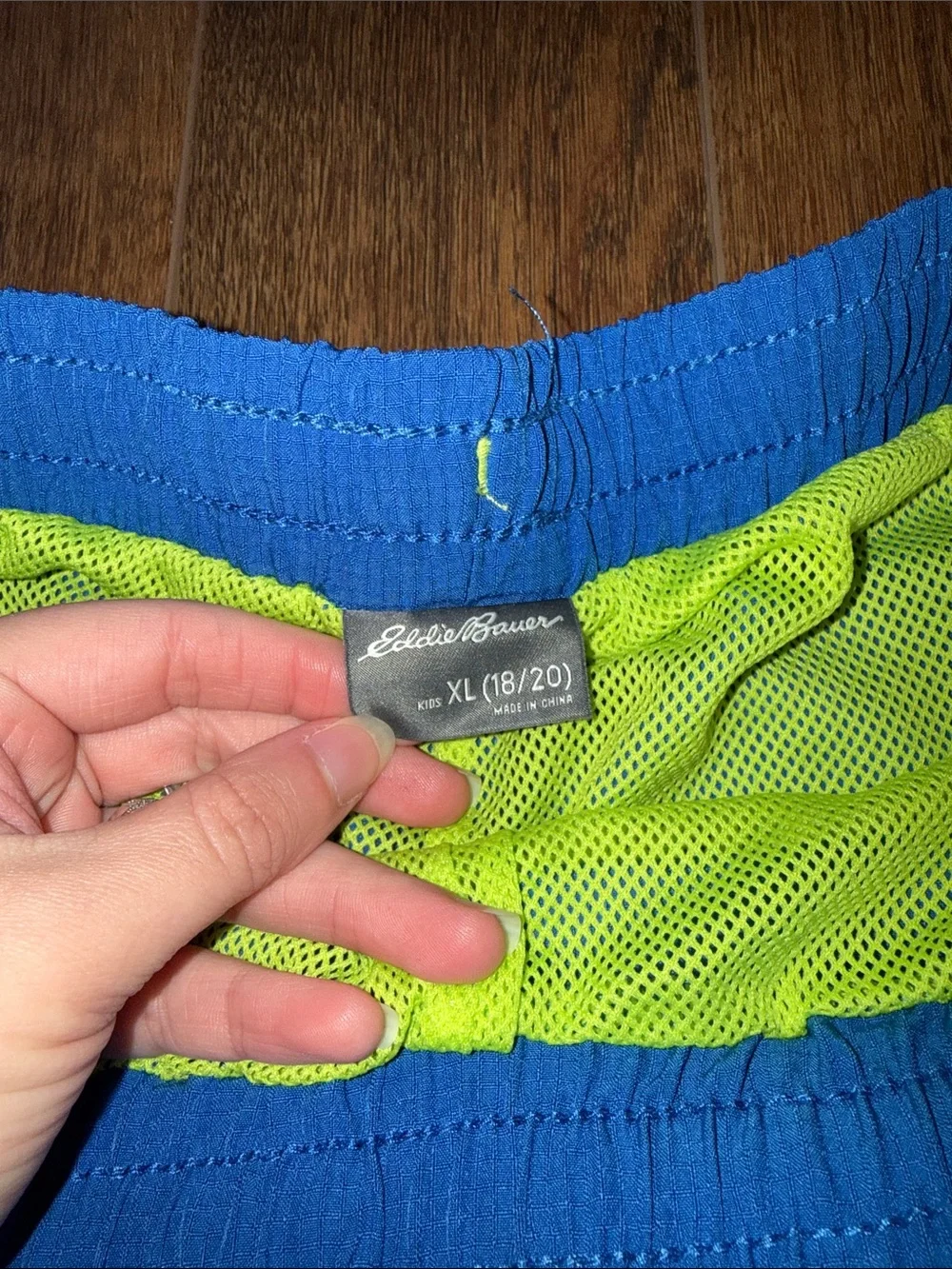 Eddie Bauer Blue Athletic Shorts with Lime Mesh Lining